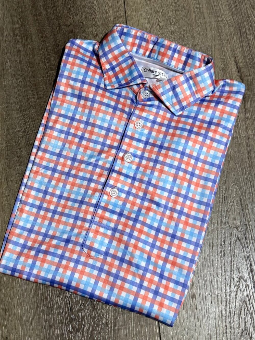 Collars & Co. Men’s Orange & Blue Check Polo